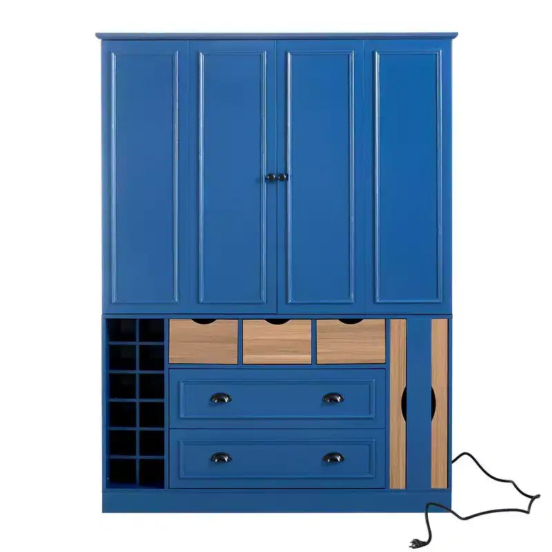 Whisen 71 Zoll hoher freistehender Küchenschrank, großer Vorratsschrank für das Esszimmer, Anrichte mit 4 Falttüren, Regalen und Weinregalen