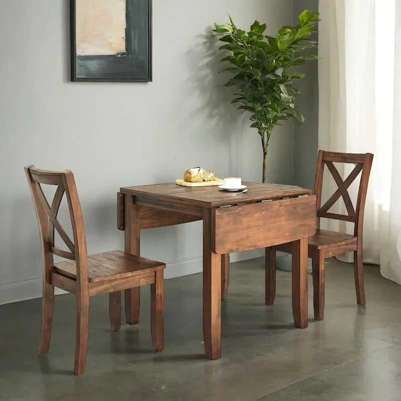 3-teiliges Essgruppe-Set aus Holz mit klappbarem Frühstückstisch und 2 X-Back-Stühlen für kleine Räume