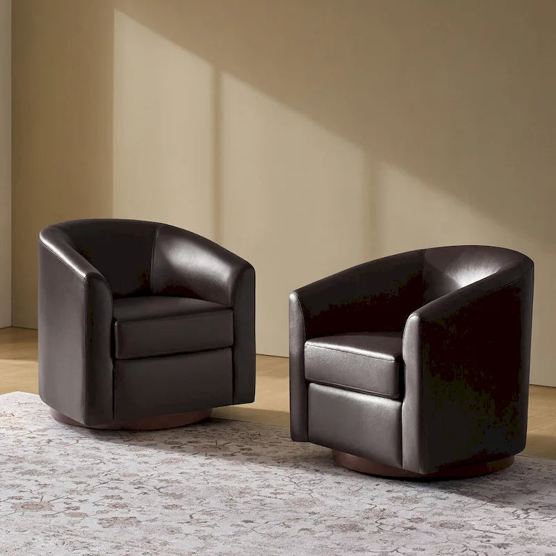 Haley Moderne drehbare Fässerstuhl-Set aus Kunstleder mit Massivholzfuß, 2er-Set von HULALA HOME