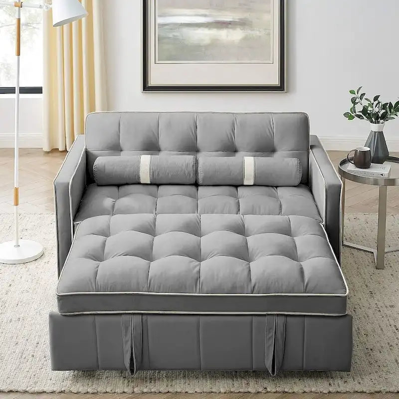 Multifunktionales Samt-Schlafsofa mit Ausziehfunktion, verstellbarer Rückenlehne und Kissen – k. A.