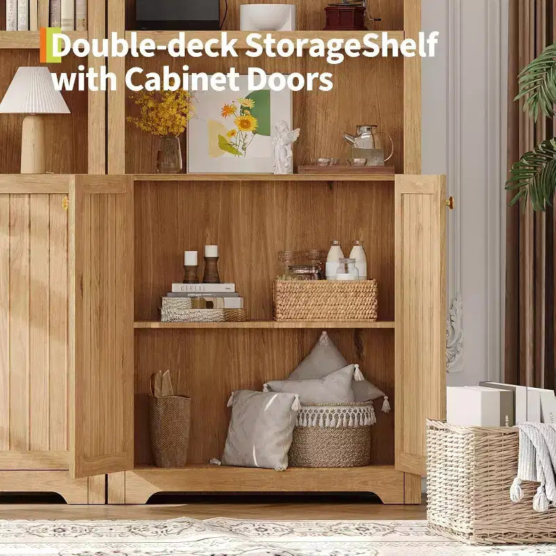 Hoher, gewölbter Schrank (72 Zoll), 5-stufiger gewölbter Bücherregal mit Doppeltüren und verstellbarem Einlegeboden, hölzerner Bücherregal mit Stauraum fürs Homeoffice
