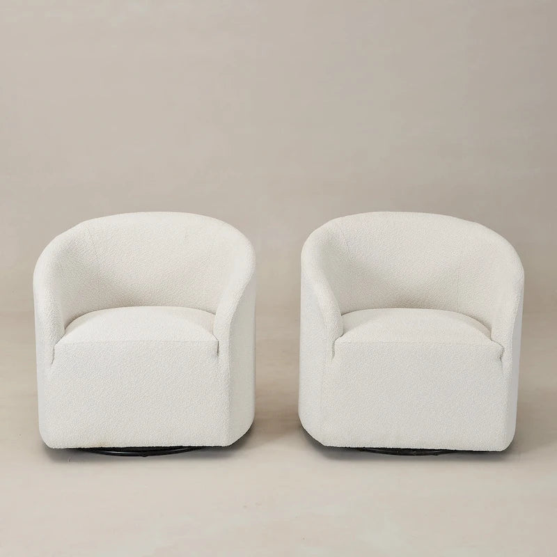 KINWELL 32 W Bouclé-gepolsterter drehbarer Fasssessel (2er-Set)