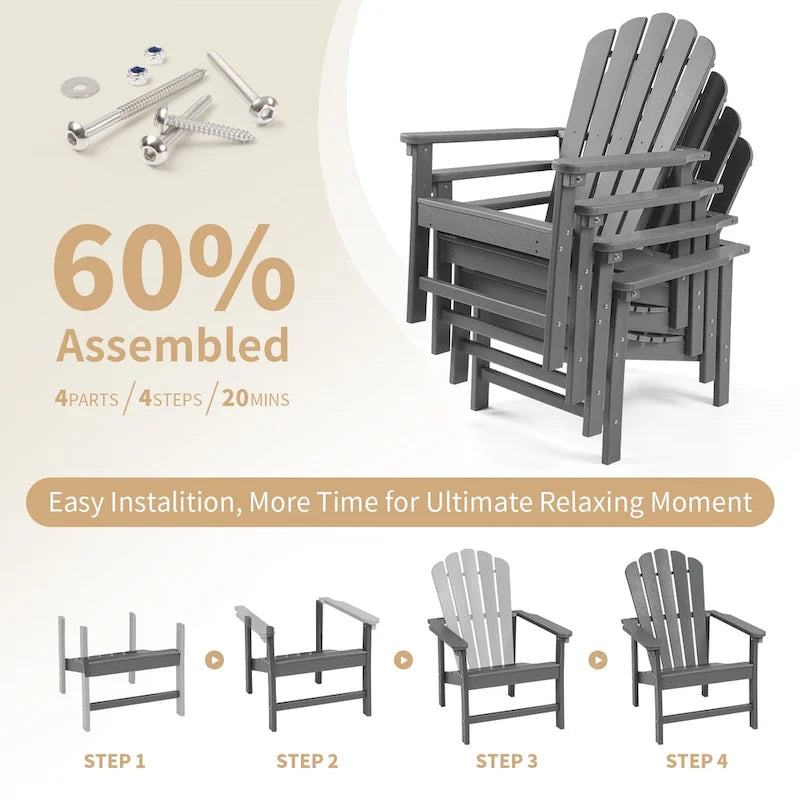 Vrakae 6er-Set stapelbarer Adirondack-Gartenstühle aus HDPE für jedes Wetter