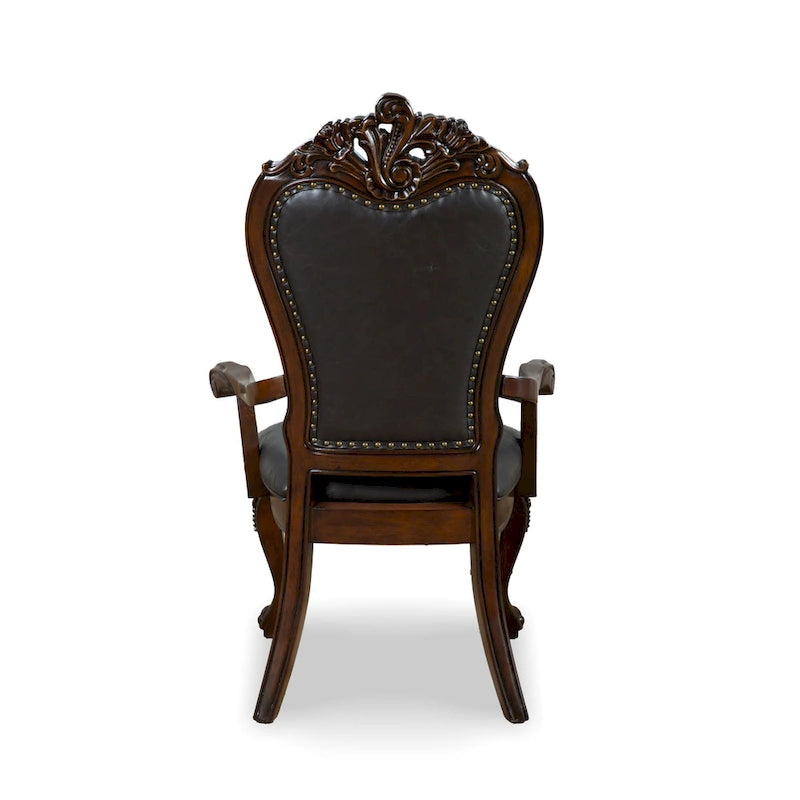 Furniture of America Eugene Traditionelle Esszimmer-Armstühle aus Massivholz mit Ziernagelbesatz und Cabriole-Beinen (2er-Set)