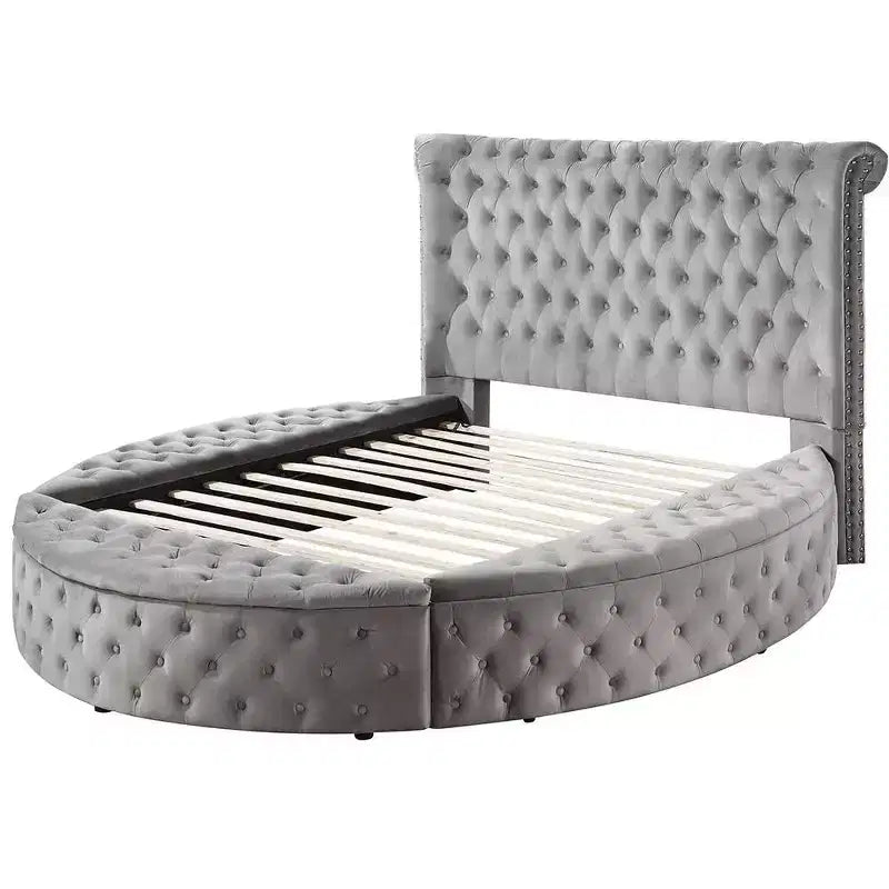 109 Queen-Bett Gaiva Bett Grauer Samt - Acme Furniture: Elegantes Design mit Nagelköpfen und Knopfheftung, Rahmen aus Holzwerkstoff