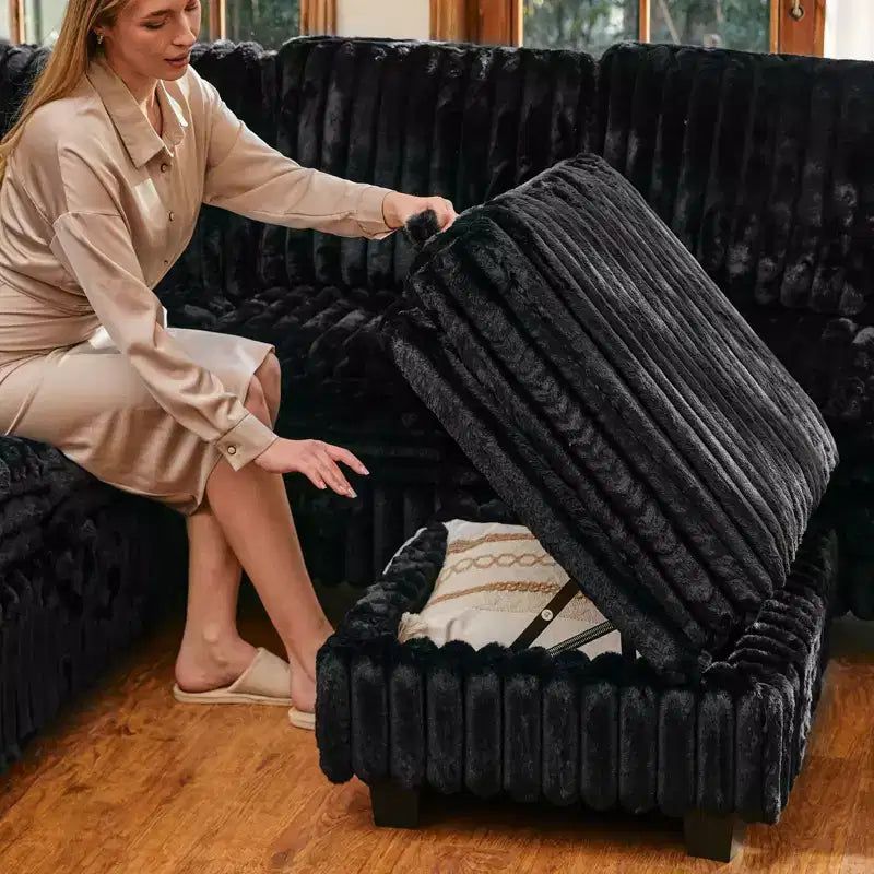 Belffin Cord-Ottomane mit Stauraum für modulares Ecksofa