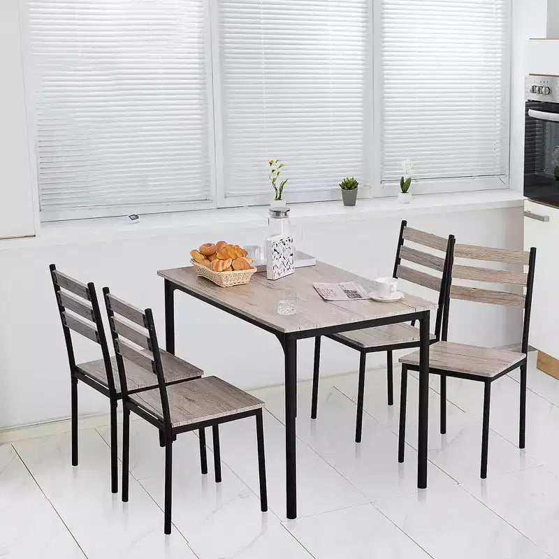 HOMCOM Modernes 5-teiliges Esszimmertisch-Set aus Holz, 1 Tisch und 4 Stühle mit Metallbeinen, geeignet für den Außenbereich