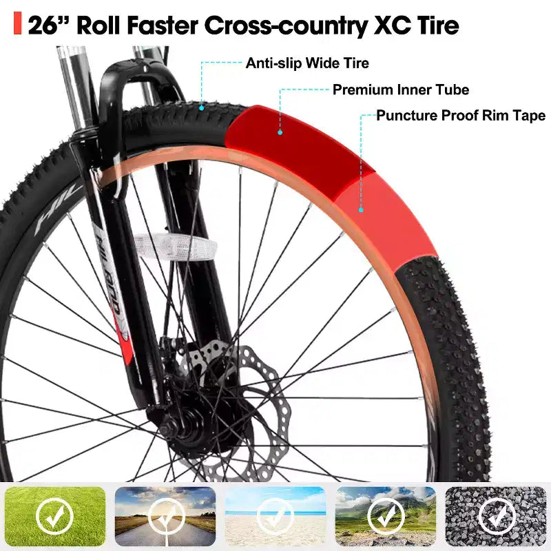 HILAND 26 Zoll Mountainbike für Damen und Herren, 3/6-Speichen-Rad/Multi-Speichen-Rad, 18 Gänge