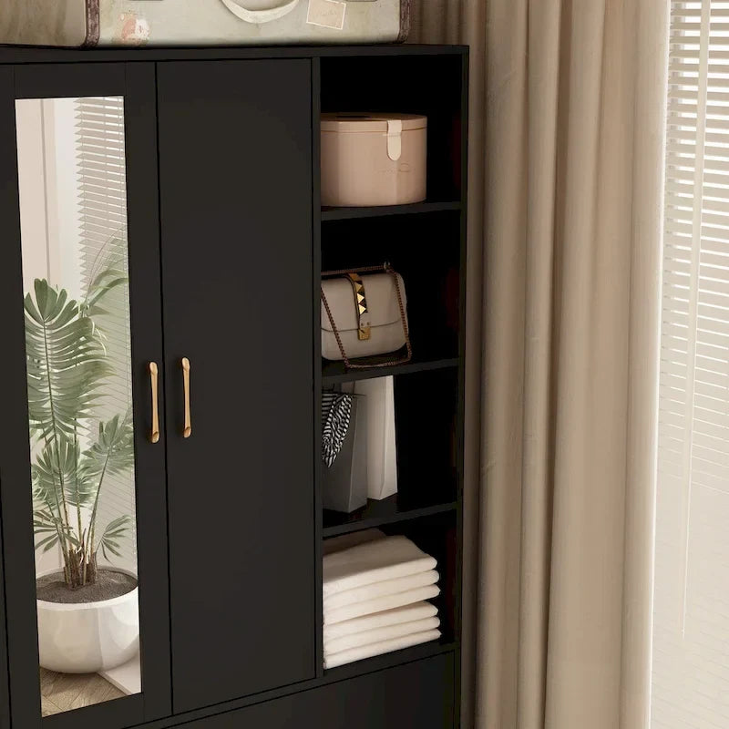 Kleiderschrank mit Spiegel, verstellbarer Kleiderstange und platzsparendem Design