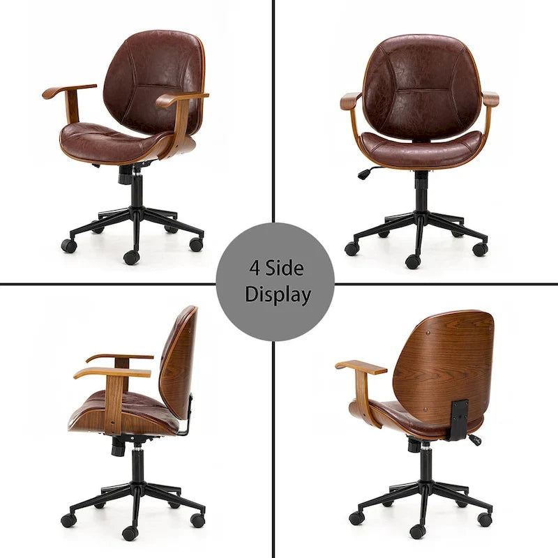 Glitzhome höhenverstellbarer, drehbarer Bürostuhl aus Kunstleder mit Armlehnen und ergonomischem Design