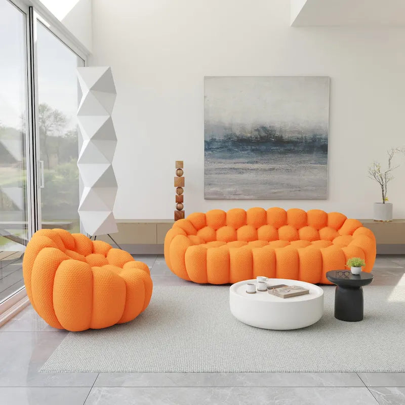 2-tlg. 3D-Wabenstoff-Polster-Bubble-Sofa, 3-Sitzer Bubble-Couch und Einzelsessel für das Wohnzimmer