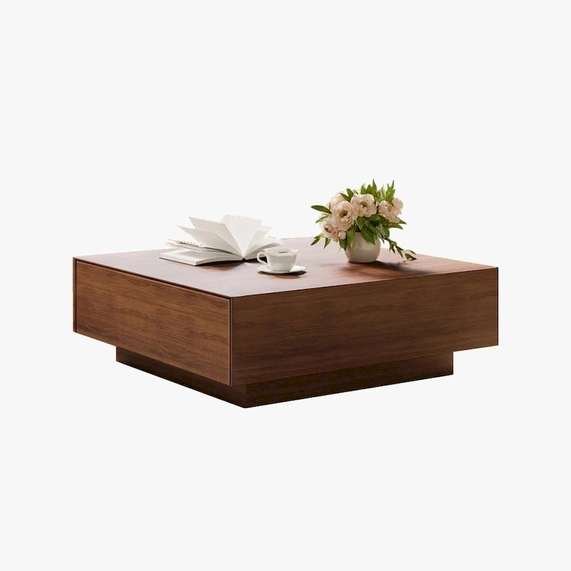 Mid-Century Modern Couchtisch, minimalistischer Couchtisch aus Holzfurnier mit Stauraum für das Wohnzimmer, komplett montiert
