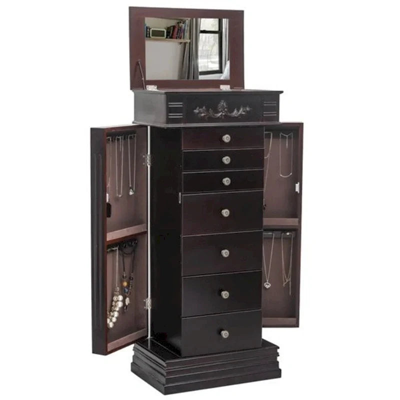 Stilvoller Schmuckschrank mit Spiegel und Kettenhaken - 18,5 x 12 x 42