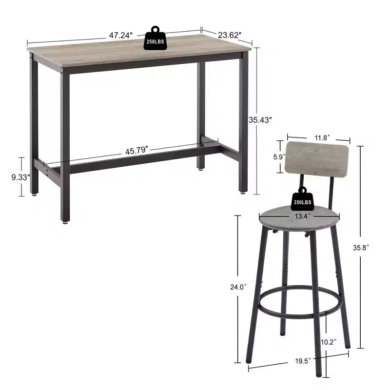 5-teiliges Esszimmertisch-Set, Bartisch-Set mit 4 gepolsterten Hockern, Holzlehne und ringförmiger Fußstütze, für Wohnzimmer, Arbeitszimmer und Esszimmer