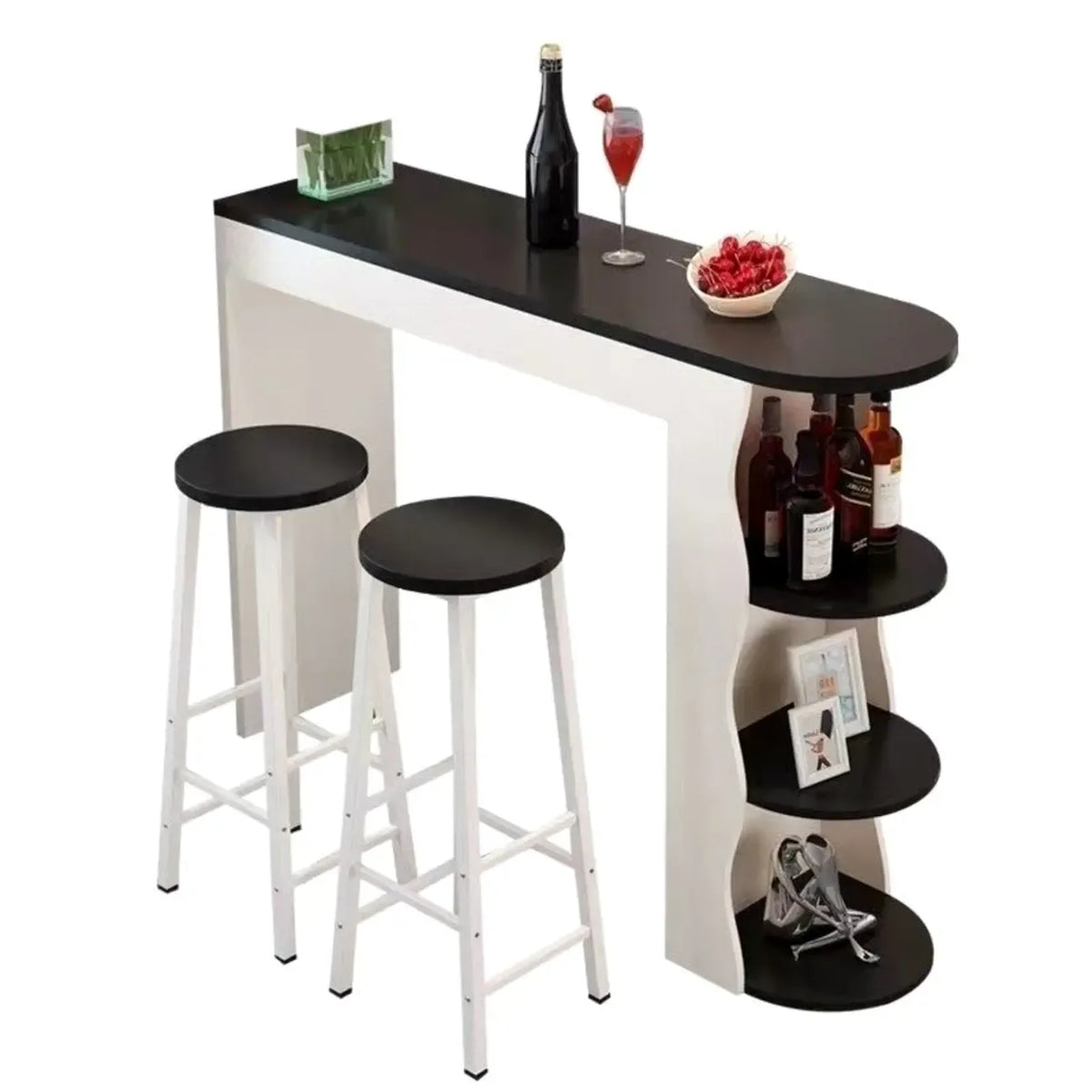 Moderne asymmetrische Bar-Tische aus schwarz-weißem Holz