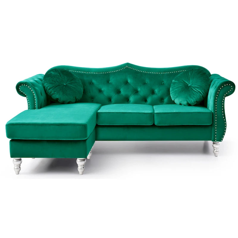 Hollywood-Samtsofa mit beidseitig montierbarer Chaiselongue