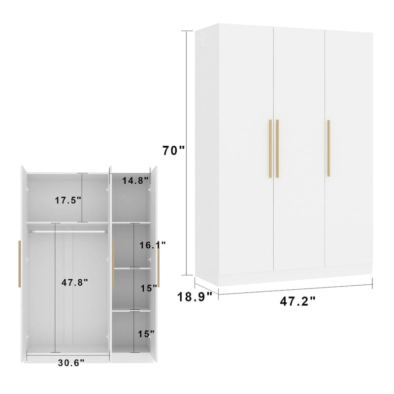 Timechee 47,2 Kleiderschrank Massivholzgriffe Weiß
