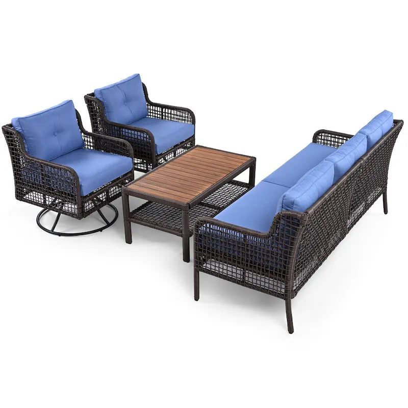 4-teiliges Outdoor-Rattangarniture-Set mit Drehstühlen und Couchtisch
