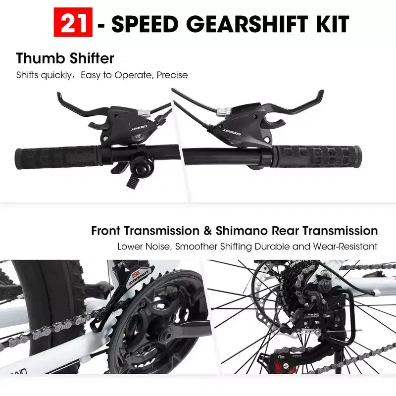 Okak 27-Zoll-Mountainbike mit Federgabel und Aluminiumrahmen, 21-Gang-Dirtbike mit Scheibenbremse, Fahrrad für erwachsene Männer und Frauen
