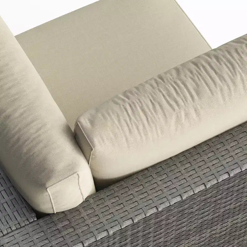 7-teiliges Outdoor-Gartenmöbel-Set, Geflochtene Lounge-Garnituren mit Auflagen und Couchtisch, Modulares Outdoor-Ecksofa