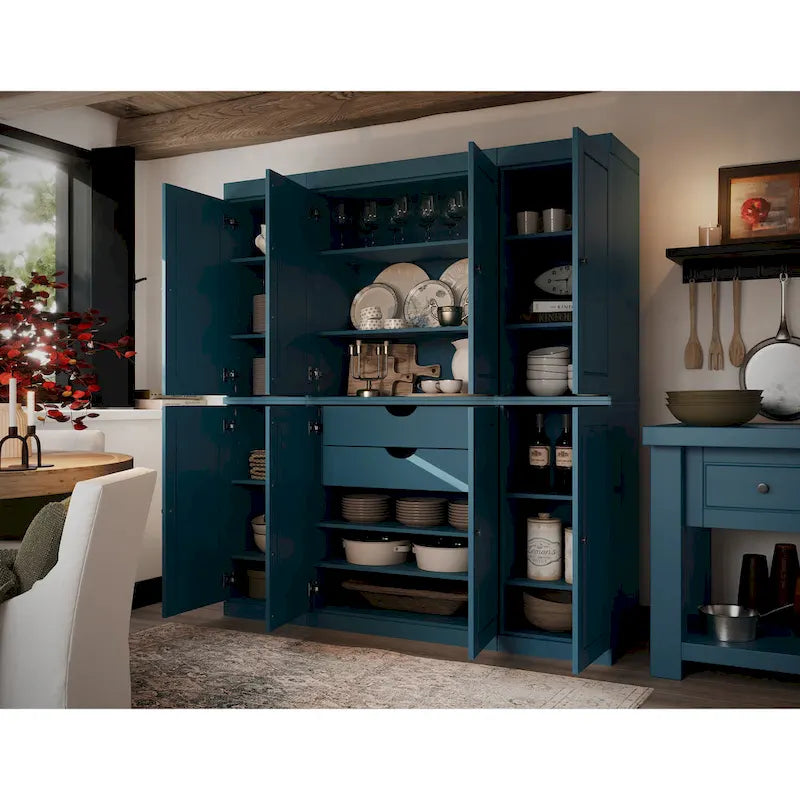 Küchenbuffet aus 100 % Massivholz mit Glas- oder Holztüren und 2-Schubladen-Set, 65 x 71,5