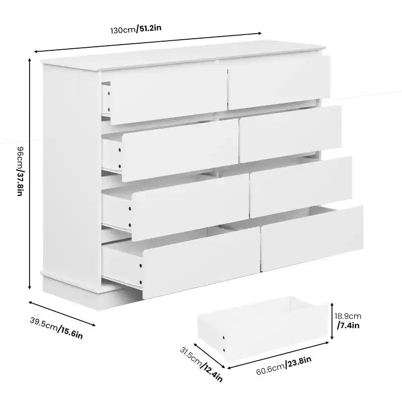 Moderne Schlafzimmerkommode mit 8 Schubladen, Holz-Kommode als Aufbewahrungseinheit für den Kleiderschrank, breiter Schubladenschrank
