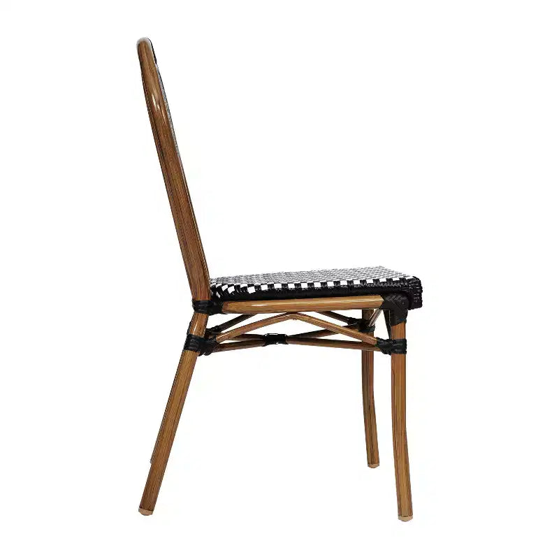 Flash Furniture Lourdes stapelbarer Thonet-Bistrostuhl für den gewerblichen Innen- und Außenbereich, PE-Rattan und Aluminiumgestell