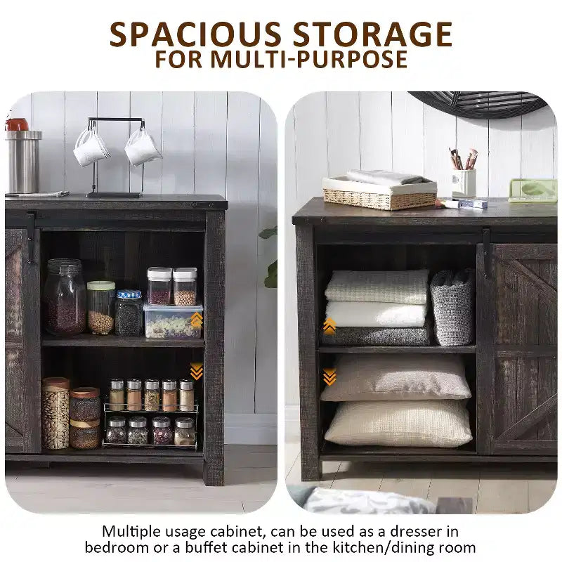 SinCiDo Farmhouse 60-cm-Schminktisch mit verschiebbarer Scheunentür und 4 Schubladen, Schubladenschrank für Wohnzimmer, Schlafzimmer und Kaffeebar