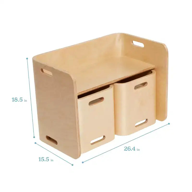ECR4Kids Premium-Gebogenes-Holz-Mehrzwecktisch- und Stuhlset, Kindermöbel, Natur, 3-teilig