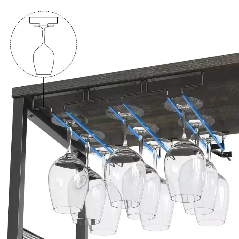 Grauer 3-stöckiger industrieller Weinbarschrank (12+ Flaschen), 91,4 H x 61 B x 38,1 T cm, abnehmbares Regal, 9 Glashalter & verstellbare Einlegeböden für Zuhause/Bar