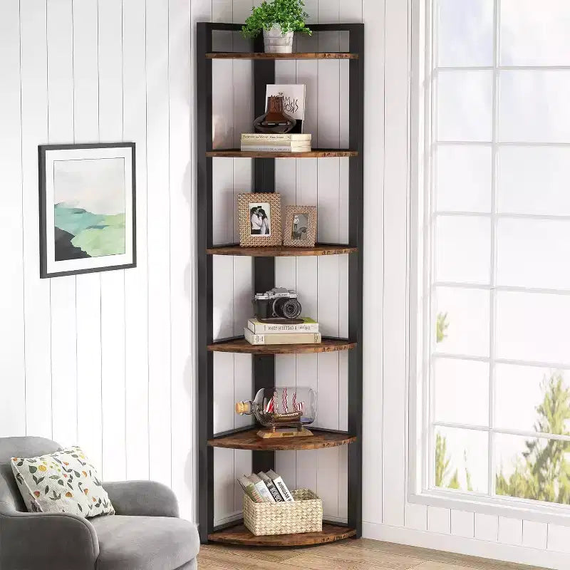 Tribesigns Eckbücherregal mit 6 Ebenen, 180 cm hohes Bücherregal mit Stauraumregal