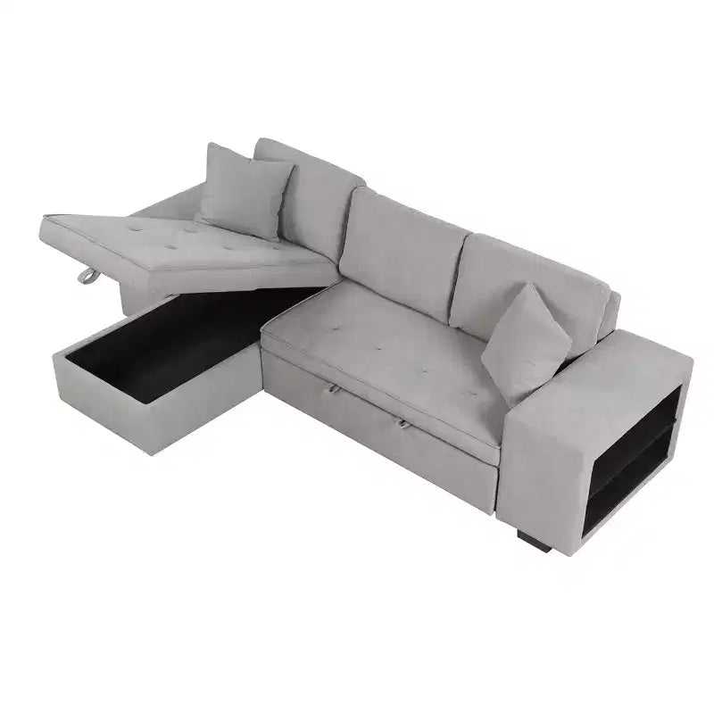 104,5 Zoll L-förmige Schlafcouchgarnitur mit Stauraum-Chaiselongue und 2 Hockern – 3-Sitzer-Schlafsofa mit Schlaffunktion für das Wohnzimmer