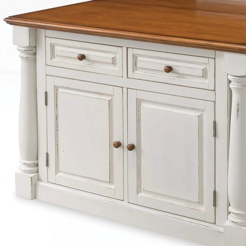 Homestyles Monarch 3-teiliges Kücheninsel-Set aus cremeweißem Holz mit ausklappbarer Holzplatte – 48 x 25 x 36