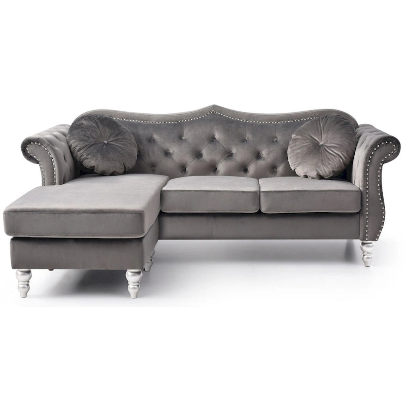 Hollywood-Samtsofa mit beidseitig montierbarer Chaiselongue