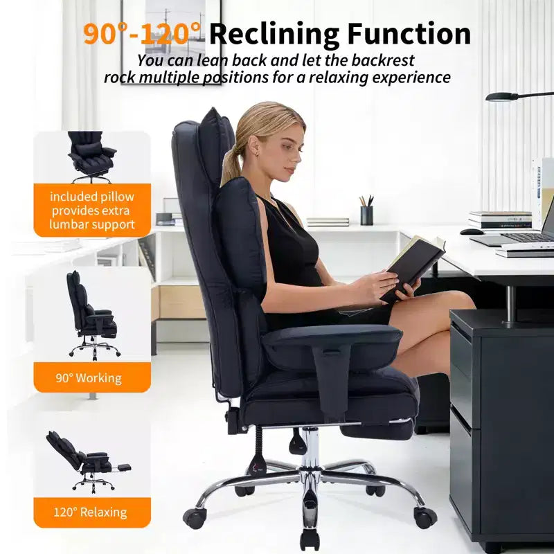Großer Bürostuhl für große Personen mit Fußstütze, Gaming-Stuhl mit hoher Rückenlehne, Leder-Chefsessel, ergonomischer Schreibtischstuhl mit Lendenwirbelstütze