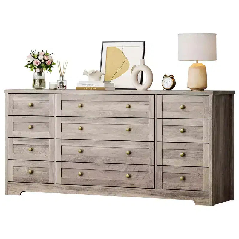 Kommode mit 12 Schubladen für das Schlafzimmer, aus Holz, moderner breiter TV-Ständer für 65-Zoll-Fernseher, Holz-Schubladenkommode, Landhausstil-Kleiderschrank für das Wohnzimmer