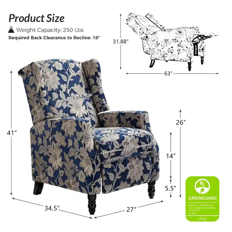 Manueller Mid-Century-Modern-Relaxsessel mit Rückstellfunktion und Ohrensesseldesign