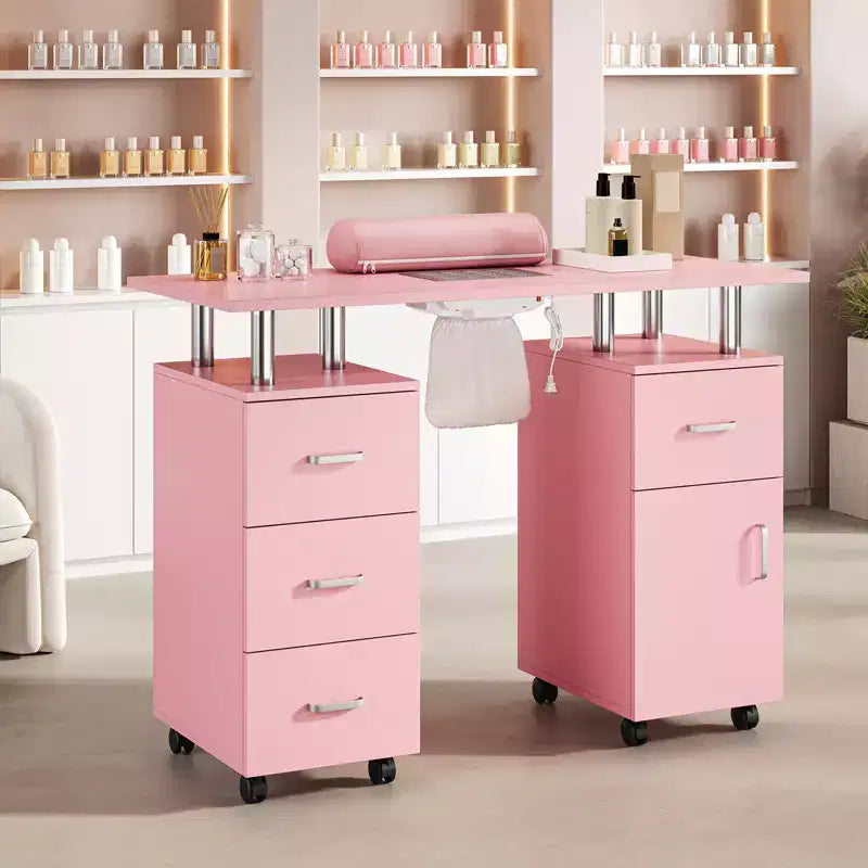 Maniküretisch mit Staubabsaugung, feststellbaren Rollen, Handgelenkauflage und Stauraum für Zuhause, Nagelstudios und Kosmetiksalons
