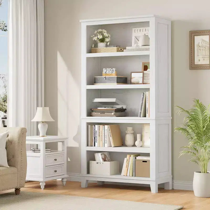 GustoWave 71 Zoll hohes Bücherregal mit verstellbaren Böden, 31,5 Zoll breit, Holzregal mit 5 Ebenen im Landhausstil, Vintage-Bücherregal