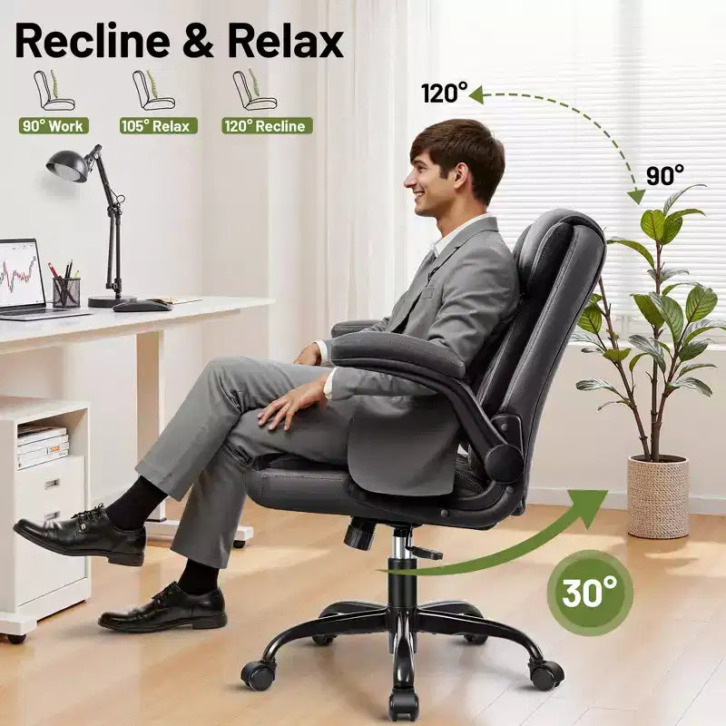 KERDOM Exekutiv-Bürostuhl aus Leder, ergonomischer Bürostuhl, Schreibtischstuhl mit Rollen