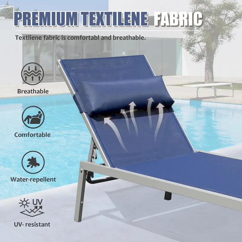 3-teiliges Terrassen-Liegen-Set, Aluminium-Poolliegen mit Beistelltisch, verstellbare wetterfeste Outdoor-Liegestühle