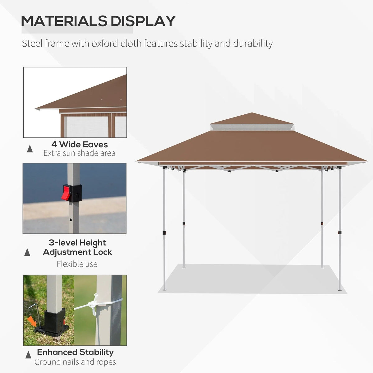 Outsunny 3,6 x 3,6 m Faltpavillon mit Moskitonetz, höhenverstellbar in 3 Stufen
