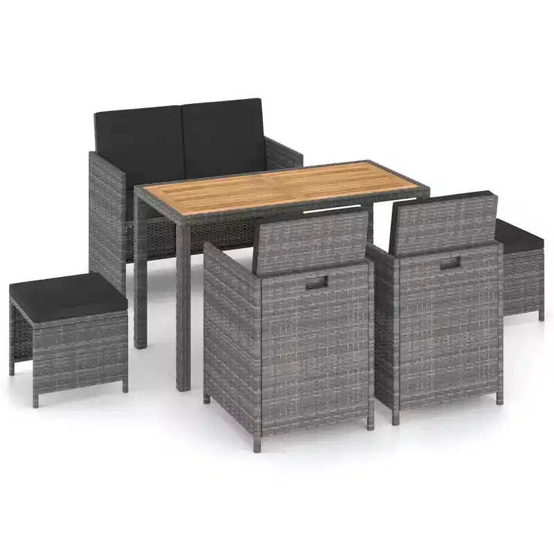 vidaXL Garten-Essgruppe Esstisch und Stühle aus Poly Rattan und Holz