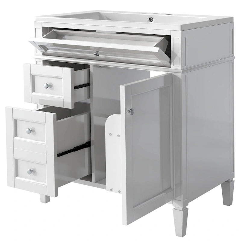 Badezimmerschrank mit integriertem Waschbecken und Kippschublade