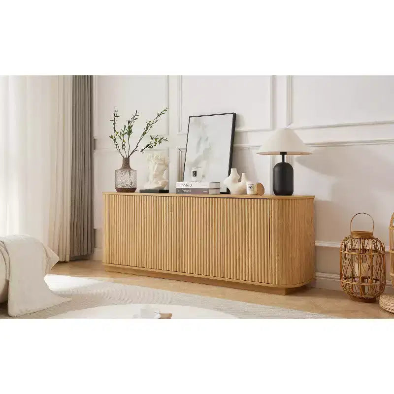 JVNOXK Sideboard mit welliger Holzmaserung, vertikale Streifen, TV-Schrank, geeignet für Schlafzimmer/Eingangsbereich. Naturholz, 64B  15T  24H