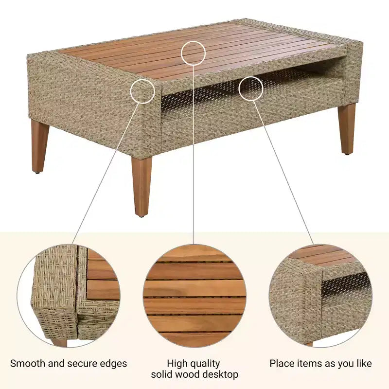 Whisen 6-teiliges Allwetter-PE-Geflecht-Sofaset, Outdoor-Rattan-Sofa mit Doppelkissen