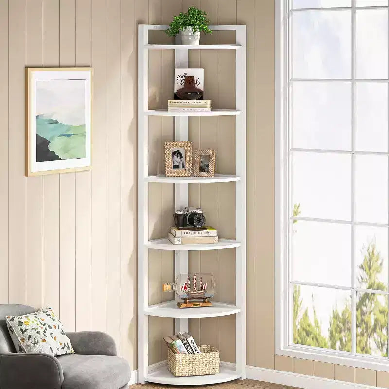 Tribesigns Eckbücherregal mit 6 Ebenen, 180 cm hohes Bücherregal mit Stauraumregal