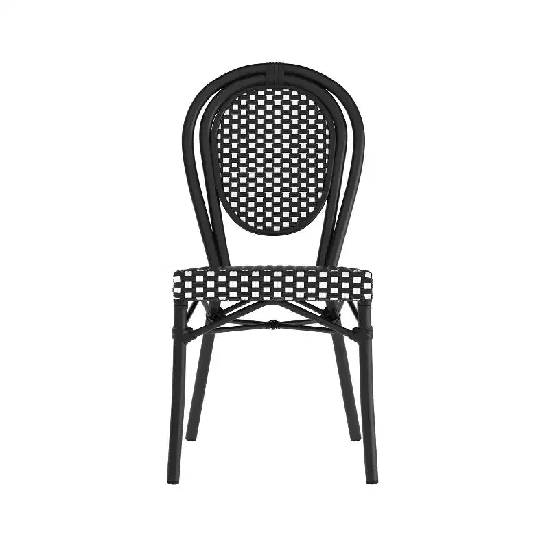 Flash Furniture Lourdes stapelbarer Thonet-Bistrostuhl für den gewerblichen Innen- und Außenbereich, PE-Rattan und Aluminiumgestell