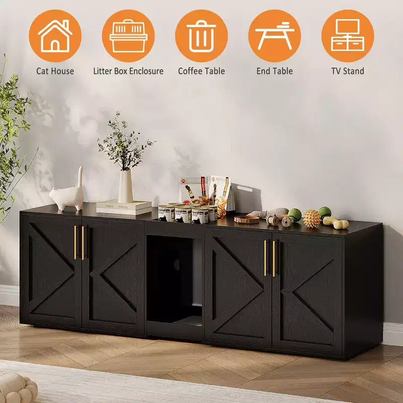 Verkleidung für Katzenklo, großer Katzenklo-Schrank, geschlossener Doppel-Katzenklo-Schrank, Katzenklo-Schrank aus Holz, für Zuhause und Wohnzimmer