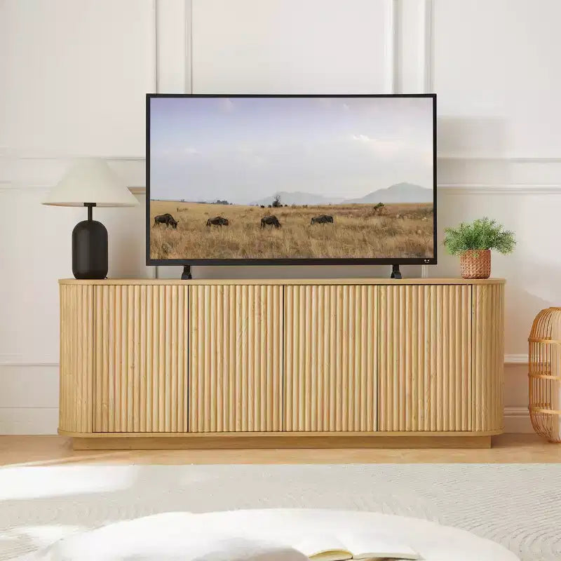 JVNOXK Sideboard mit welliger Holzmaserung, vertikale Streifen, TV-Schrank, geeignet für Schlafzimmer/Eingangsbereich. Naturholz, 64B  15T  24H